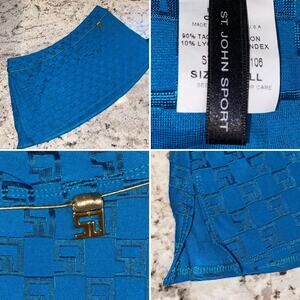 St John | Sport SJ Monogram Fabric Print Blue Swim Skirt w Gold Trim Small EUC
